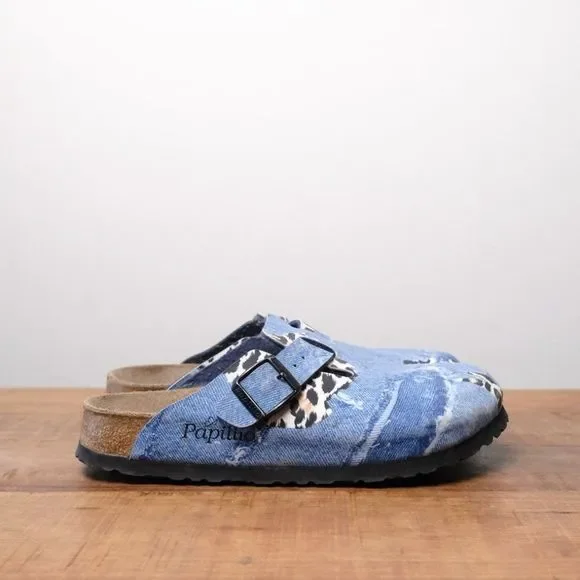 Papillio Women's Blue and Leopard Print Clogs - Picture 4 of 8